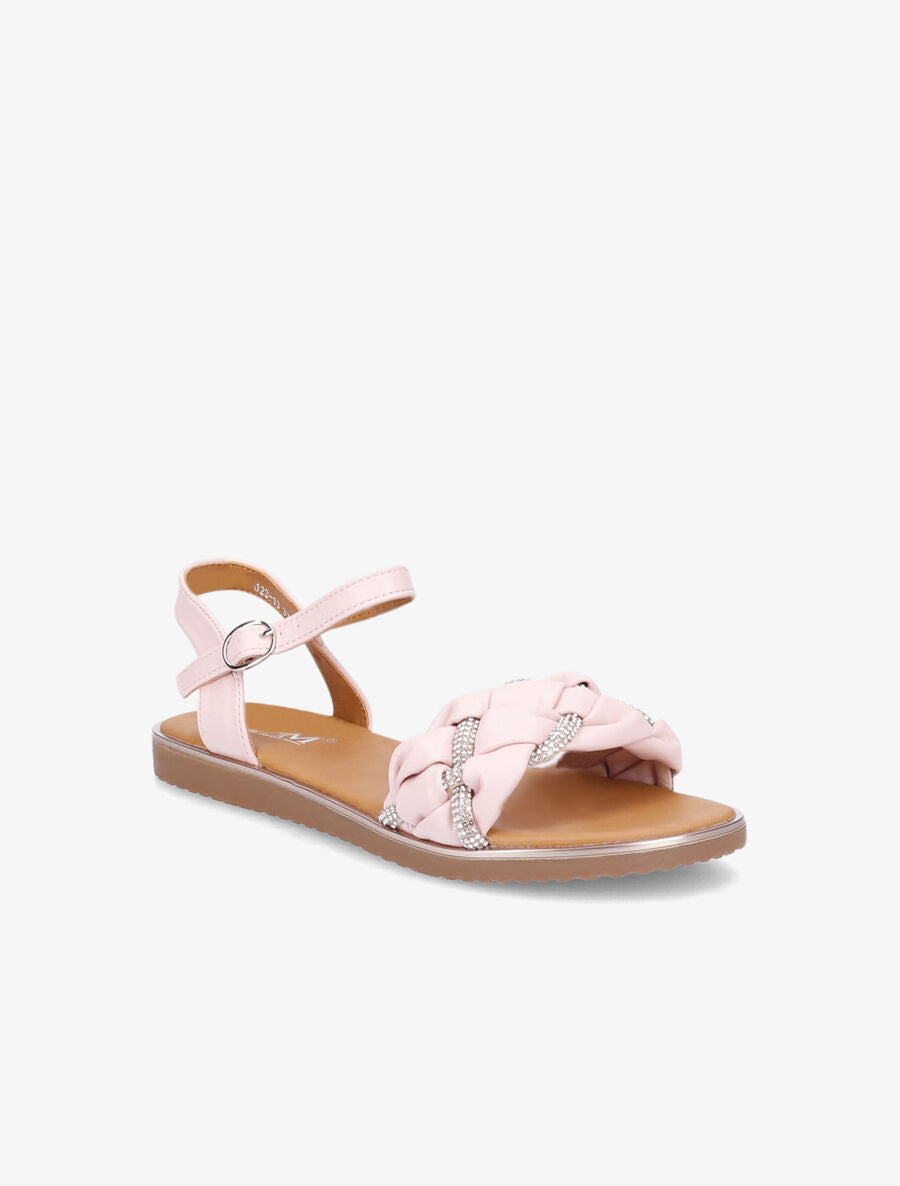Nu-pieds à ganses ornées de strass - Rose - 1