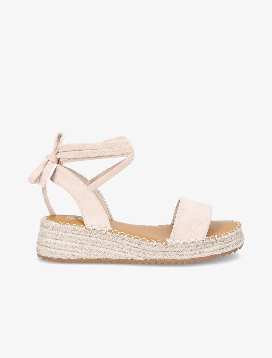 Sandales à lacets et semelles compensées - Beige - 1