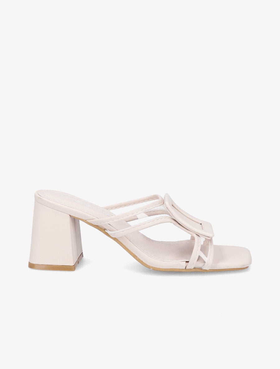 Mules à talon carré et à détail transparent - Beige - 5