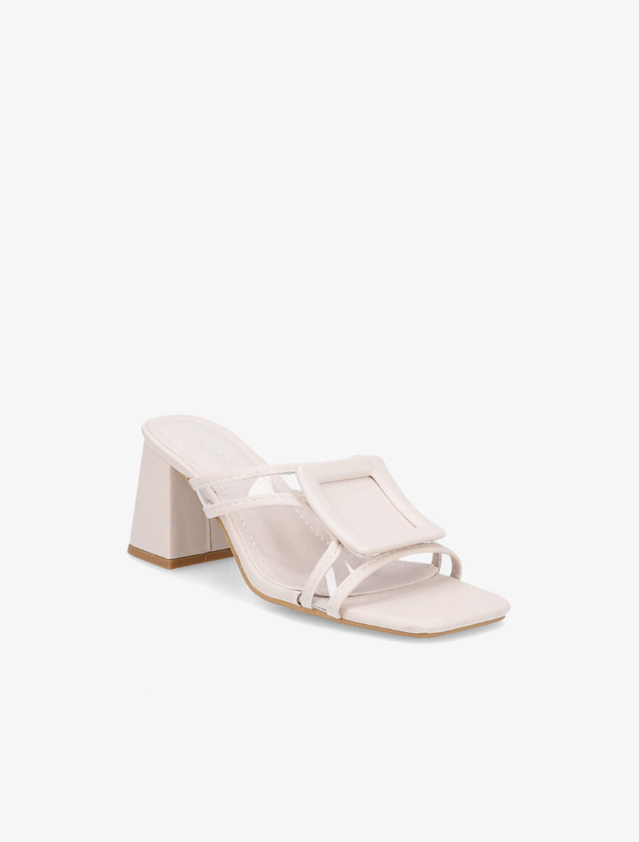 Mules à talon carré et à détail transparent - Beige - 2