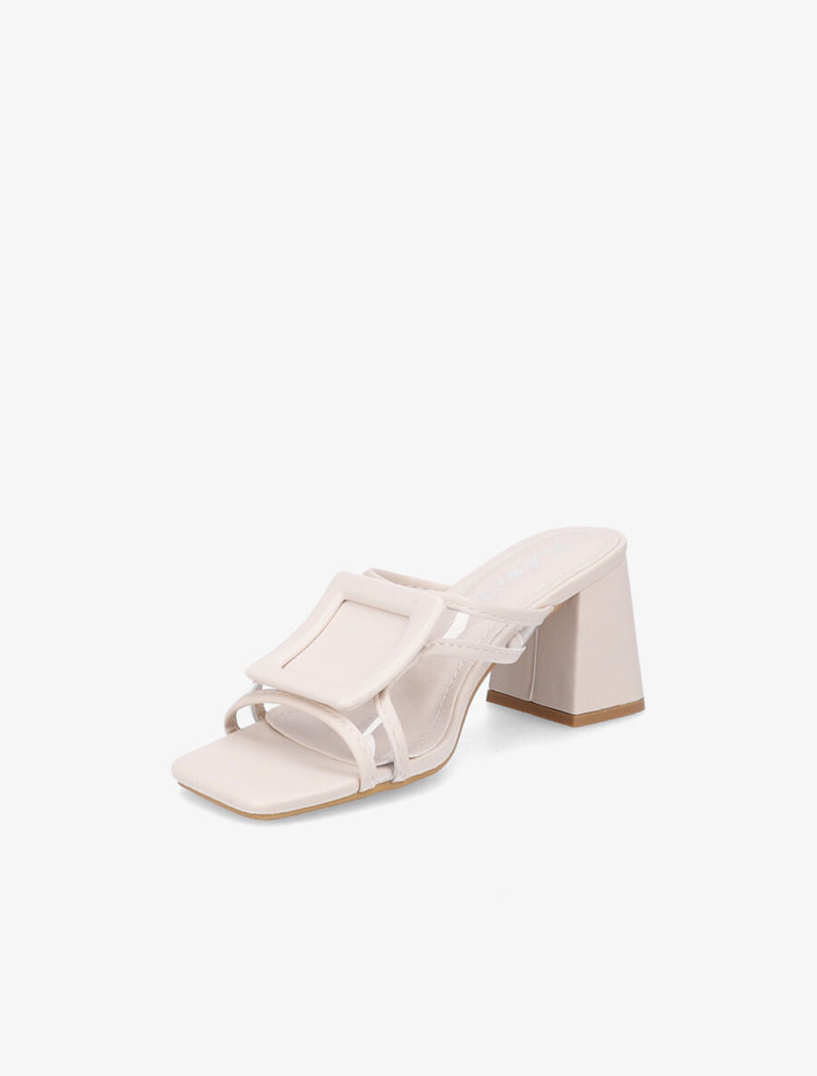Mules à talon carré et à détail transparent - Beige - 3