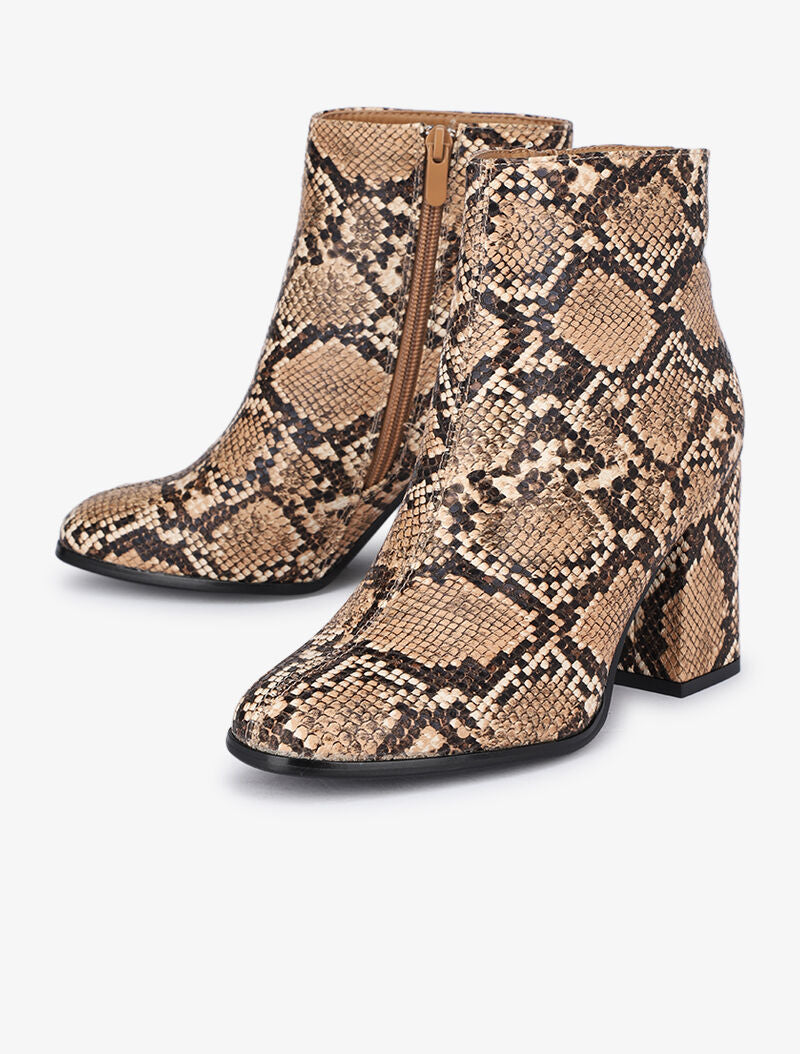 Bottines à talons effet python - Beige - 1