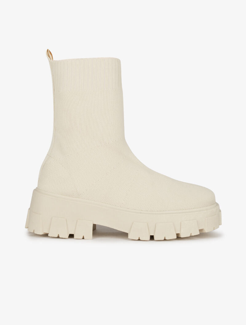 Bottines en tissu stretch à semelles crantées - Beige - 2