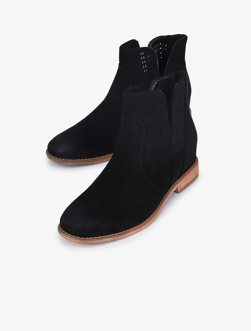 Bottines en suédine ajourées - Noir - 4