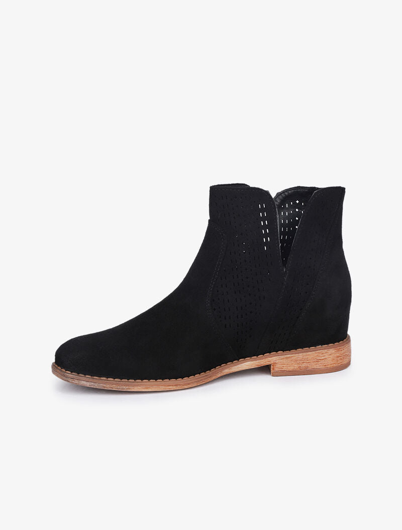Bottines en suédine ajourées - Noir - 3