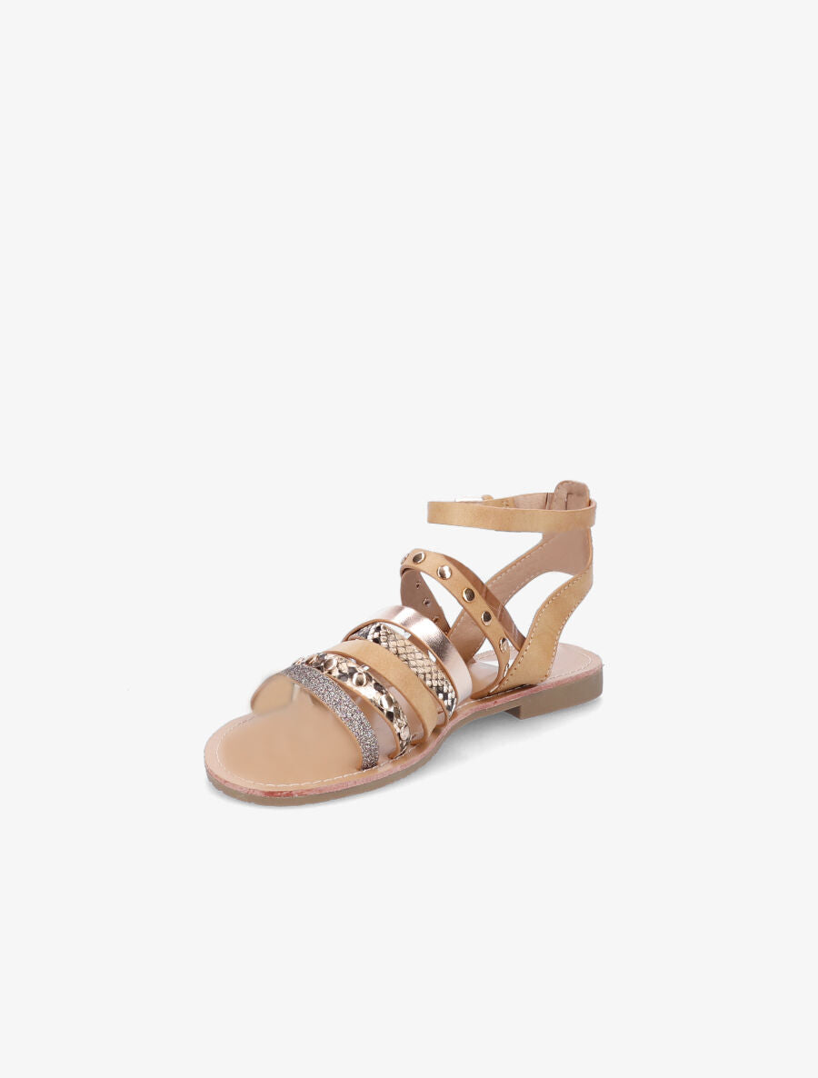 Sandales plates à multi brides stylisées - Camel - 2