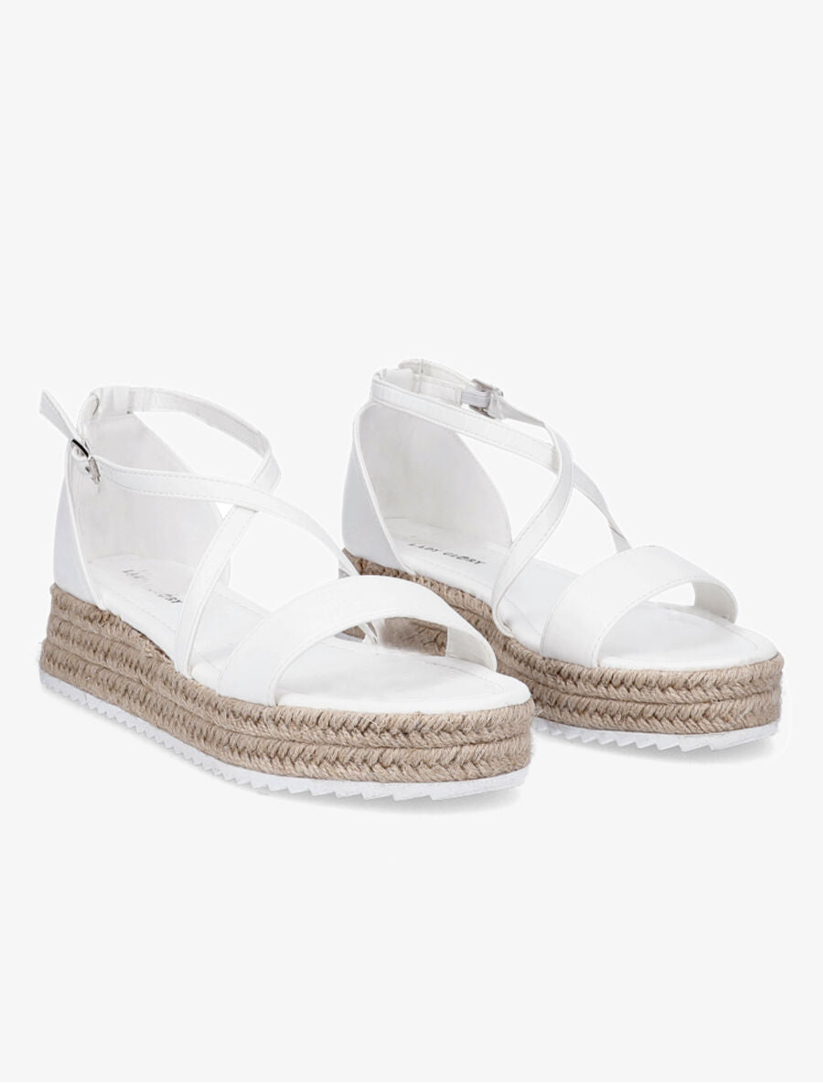 Nu-pieds en simili à plateforme en raphia - Blanc - 4