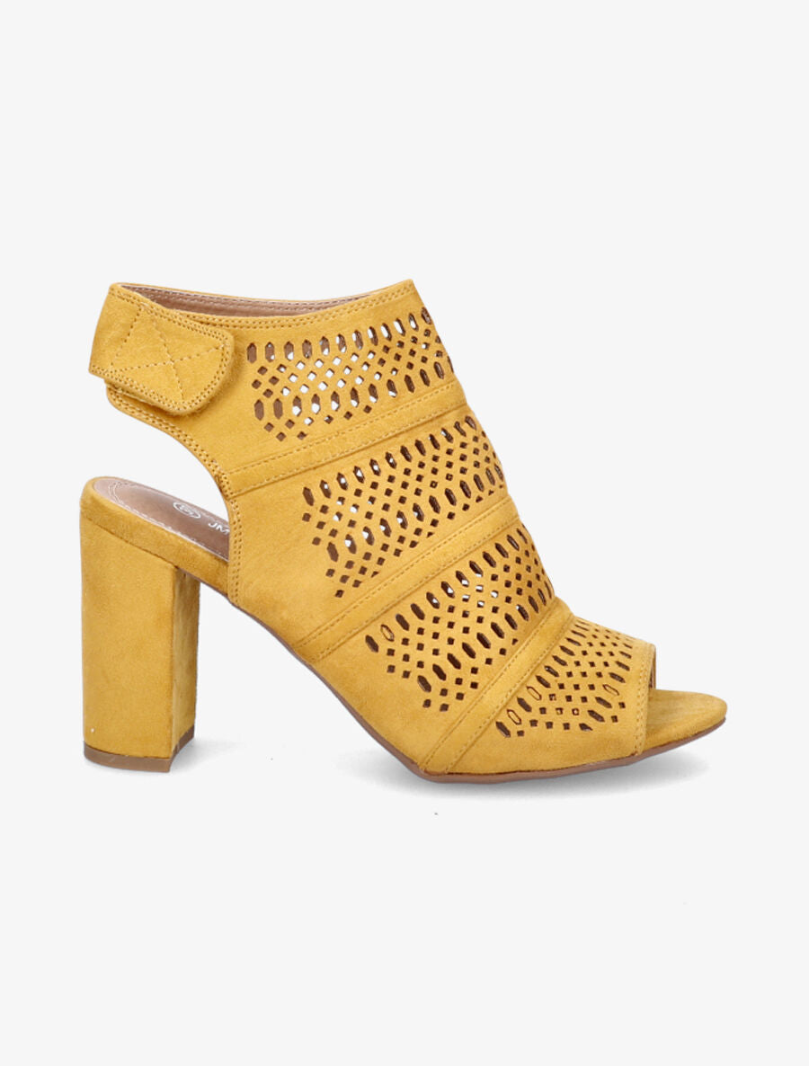 Sandales à talon et ganse ajourée Moutarde Inspee