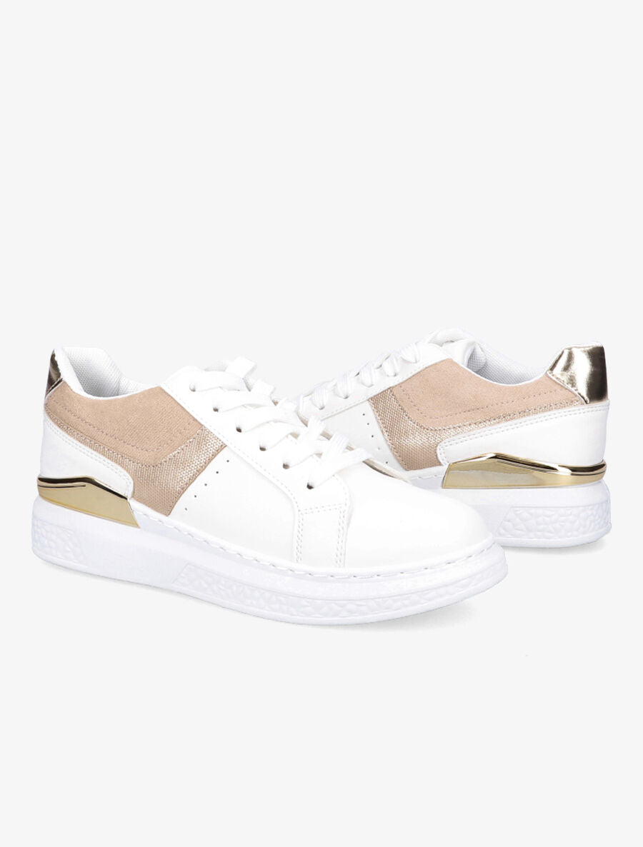 Baskets à semelle texturée - Blanc/beige - 4