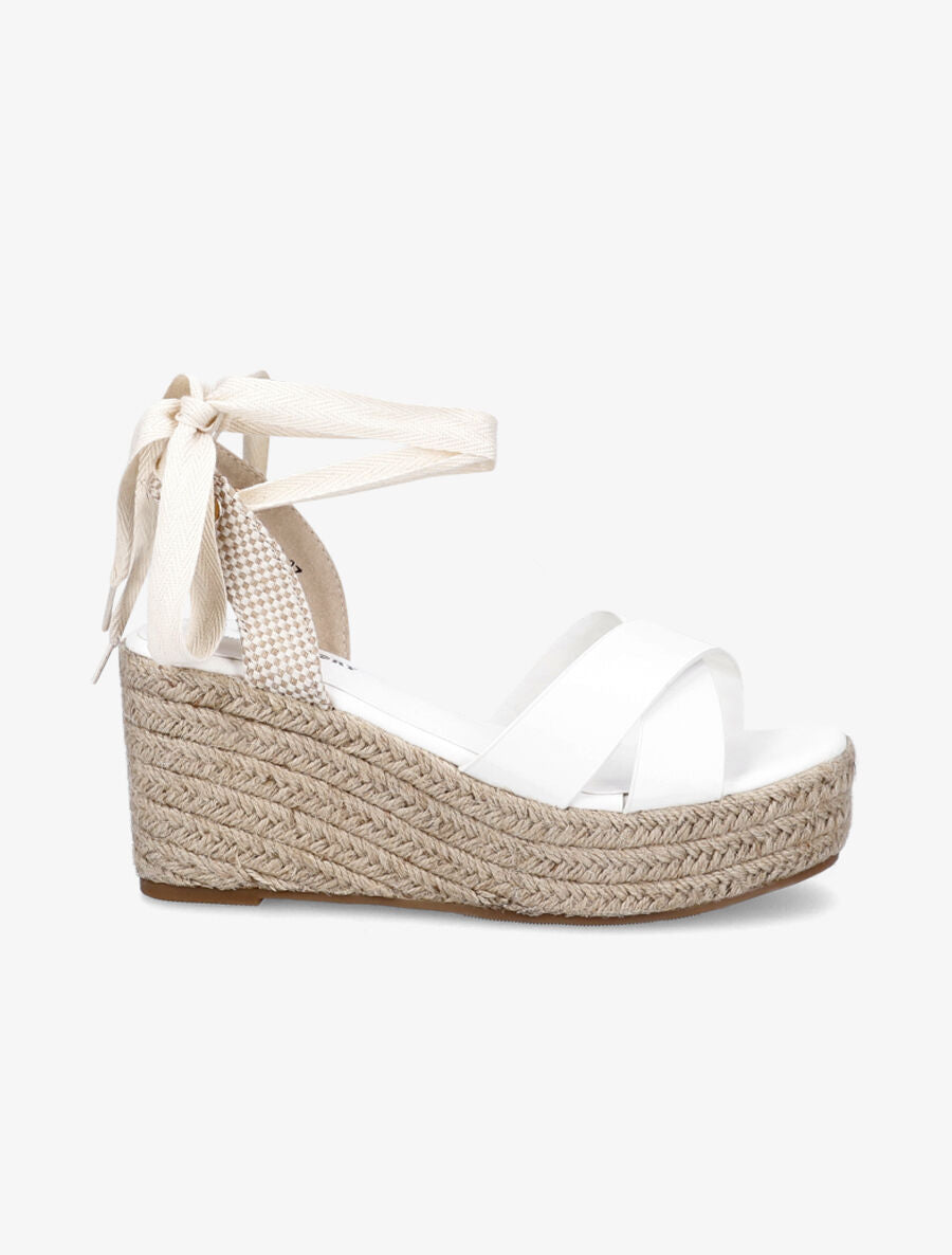 Sandales compensées en simili style espadrille - Blanc - 1