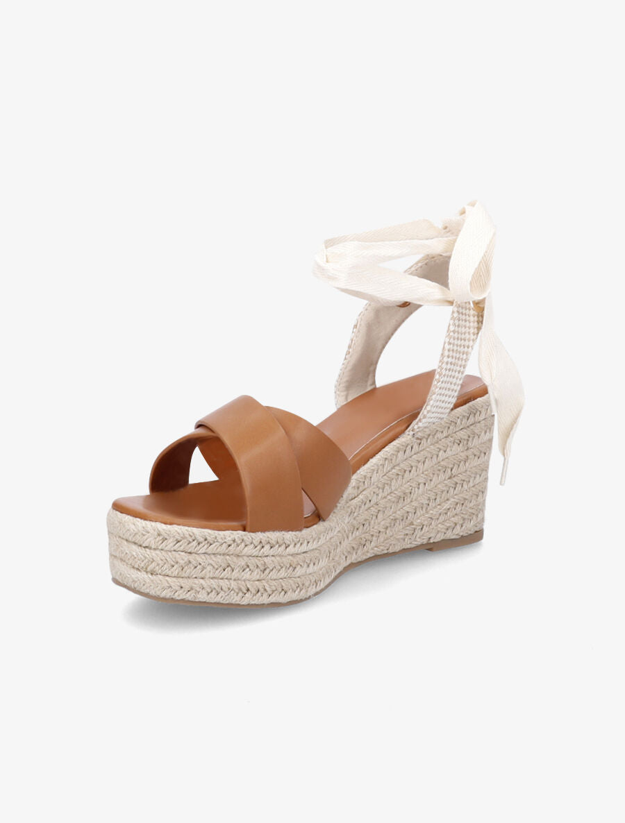 Sandales compensées en simili style espadrille - Camel - 3