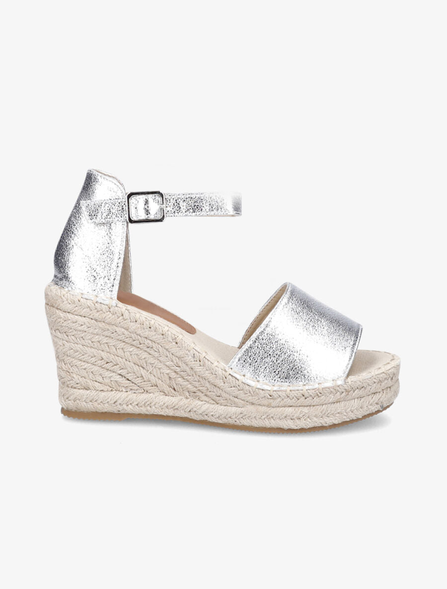 Sandales style espadrilles à talon compensé - Argent - 1