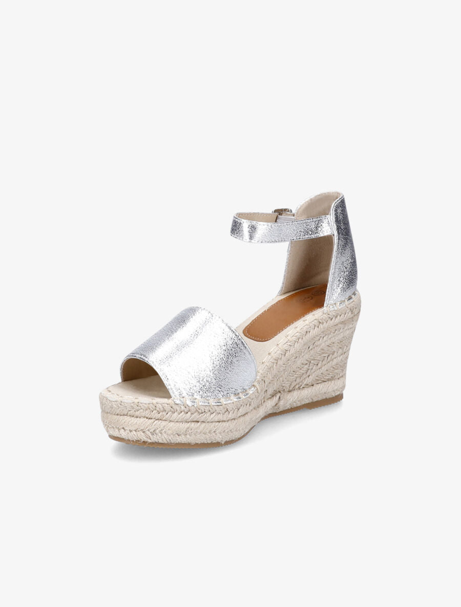 Sandales style espadrilles à talon compensé - Argent - 3
