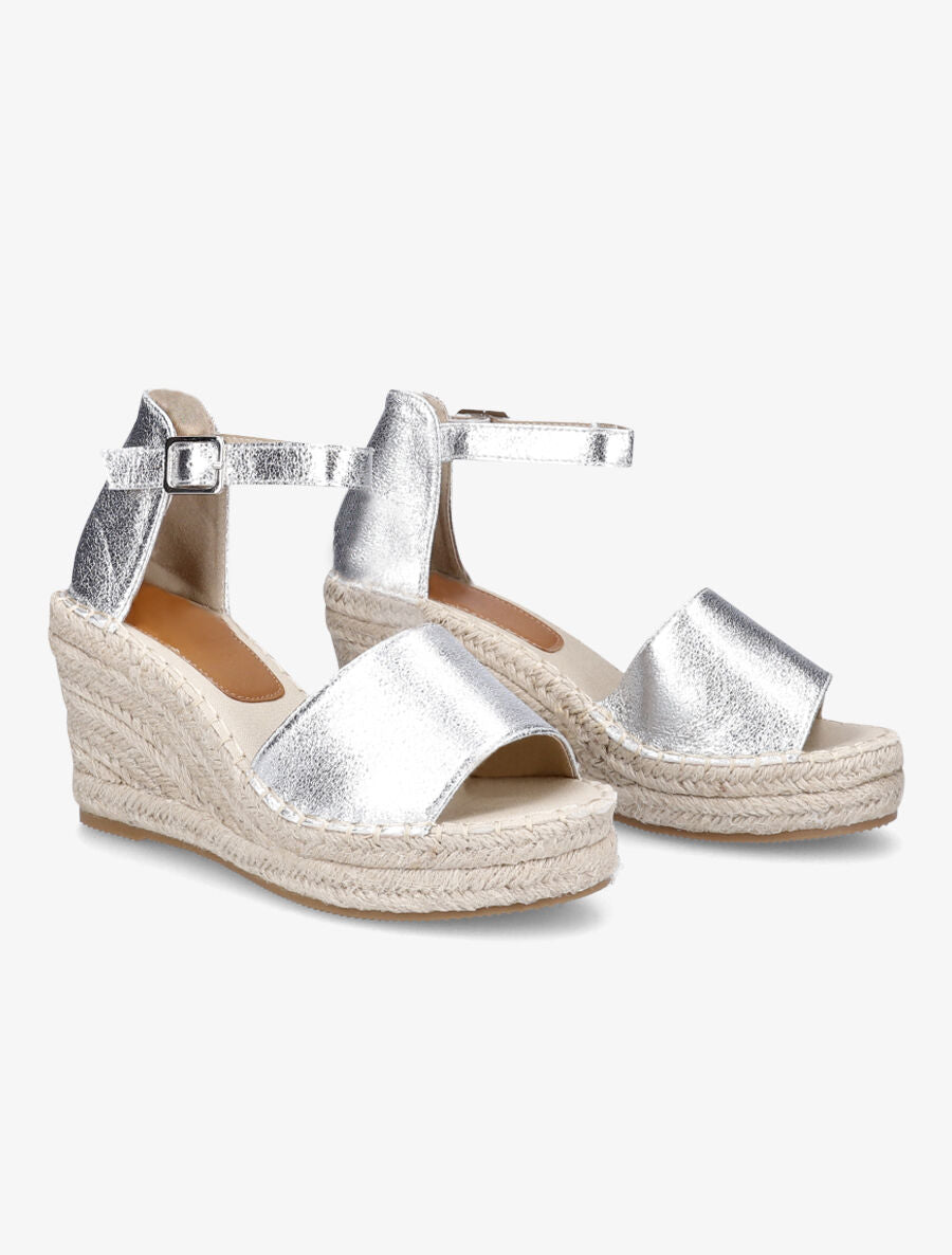 Sandales style espadrilles à talon compensé - Argent - 4