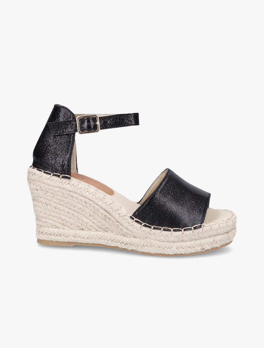 Sandales style espadrilles à talon compensé - Noir - 5