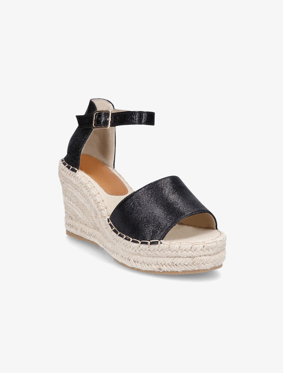 Sandales style espadrilles à talon compensé - Noir - 2