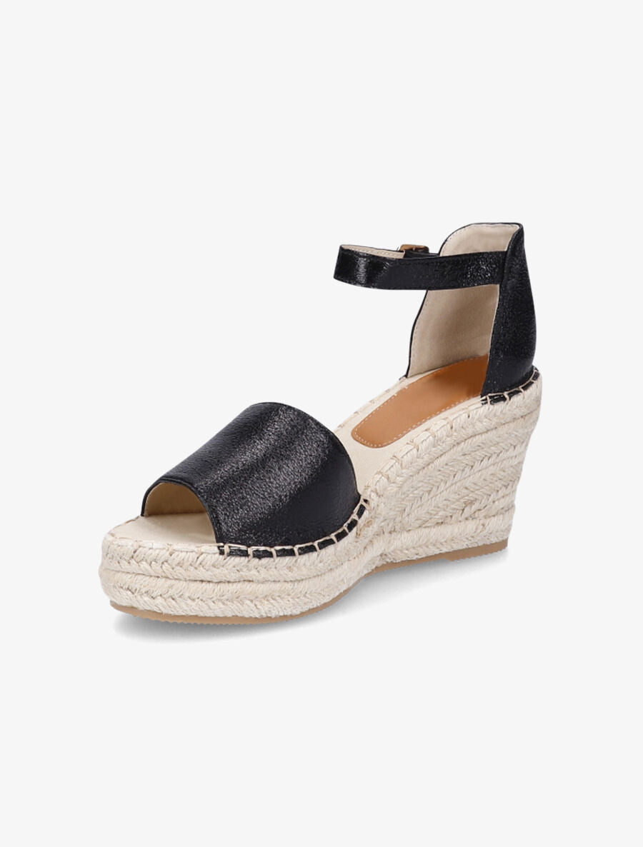 Sandales style espadrilles à talon compensé - Noir - 3