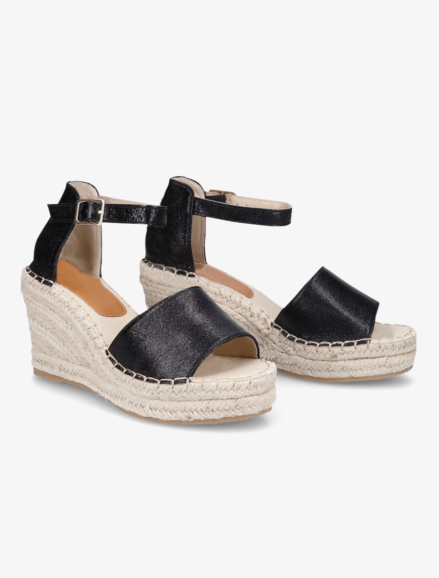 Sandales style espadrilles à talon compensé - Noir - 4