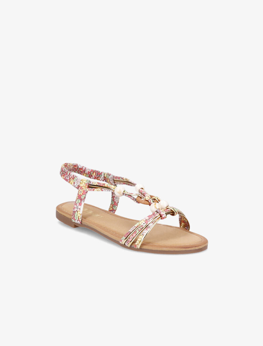 Nu-pieds à perles imprimé fleuri - Rose - 1