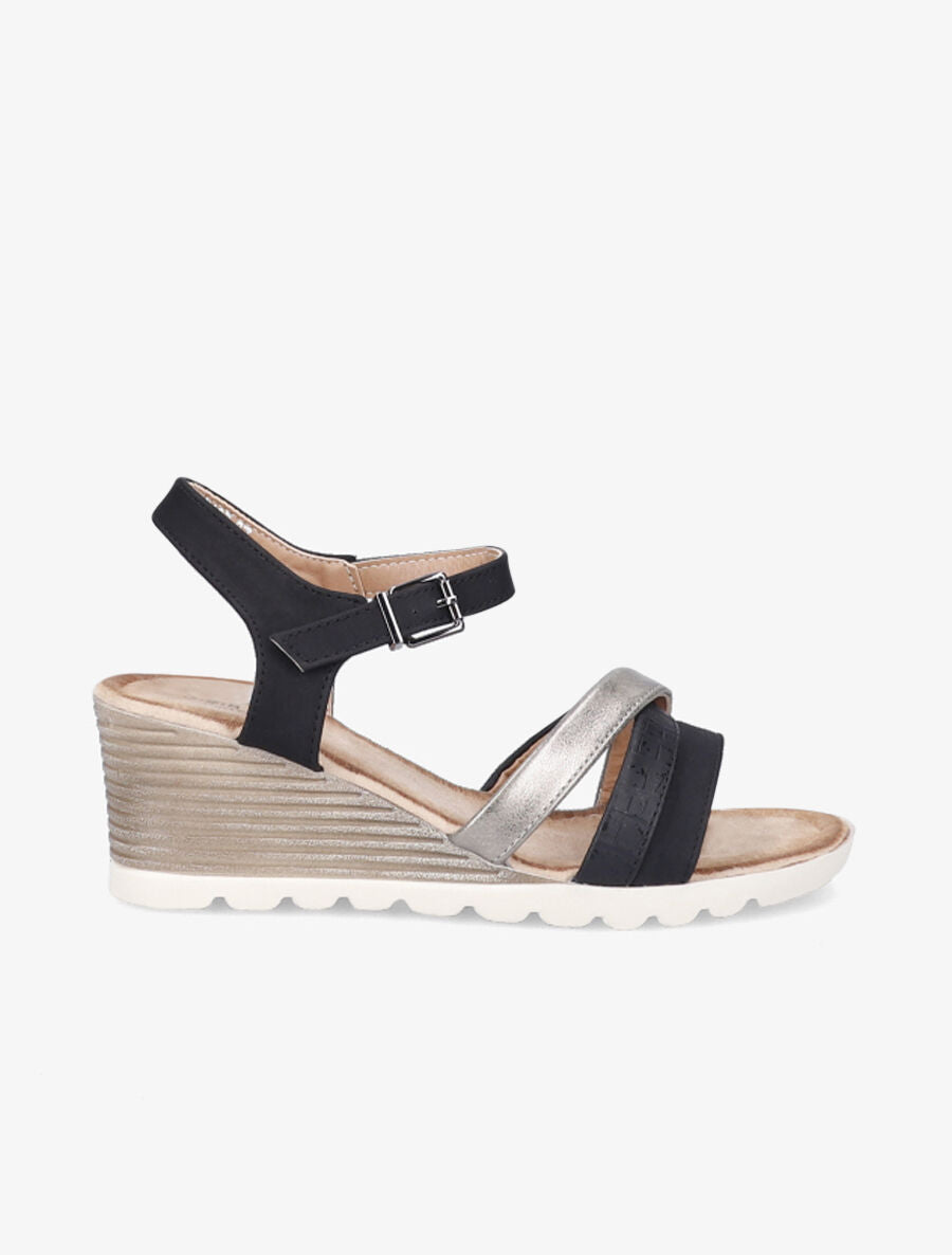 Sandales compensées à brides croisées et texturées - Noir - 1