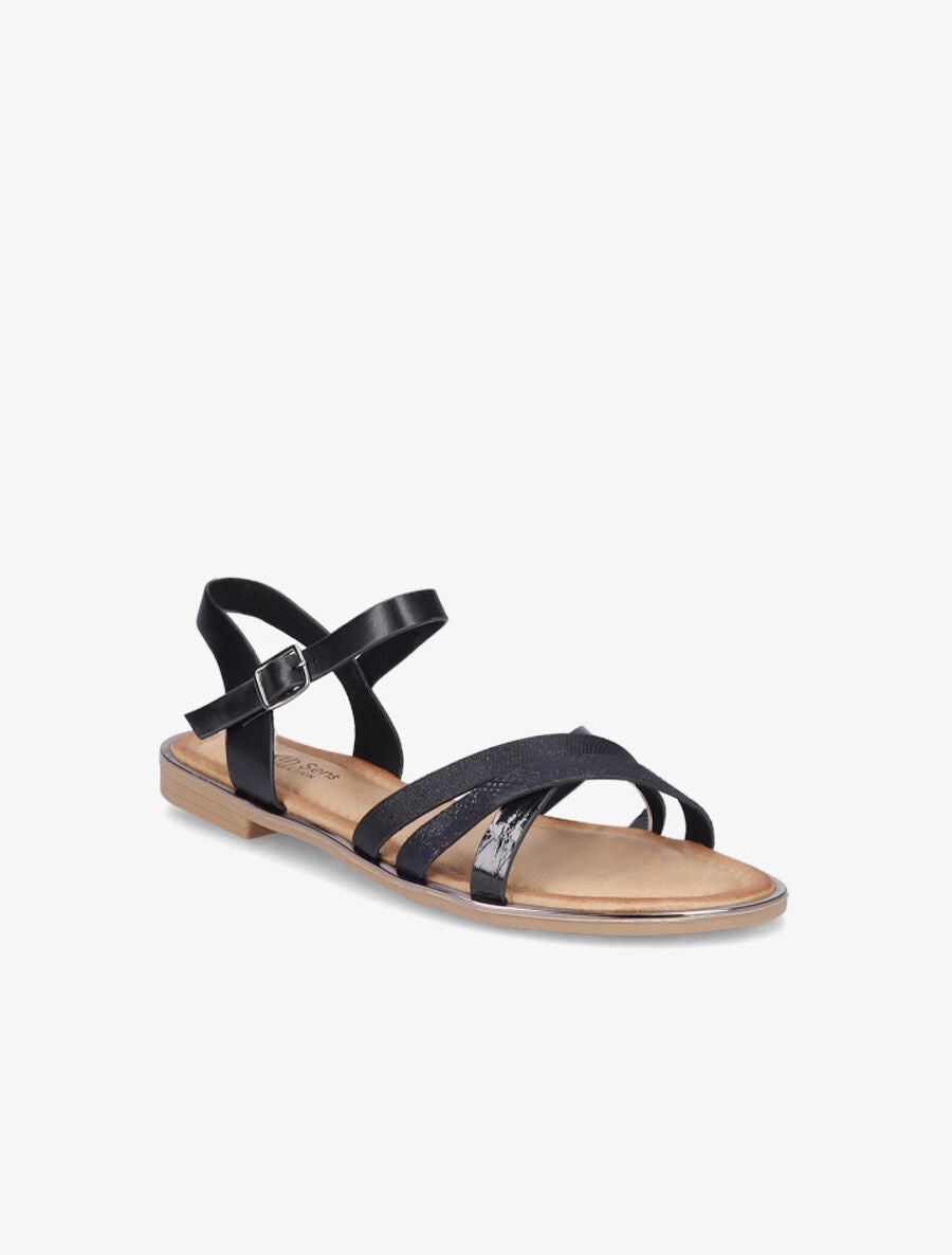 Nu-pieds à brides croisées texturées - Noir - 6