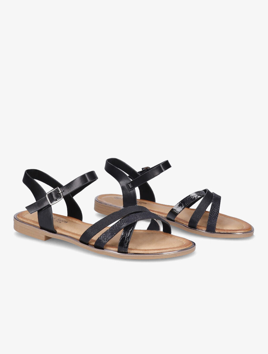 Nu-pieds à brides croisées texturées - Noir - 5