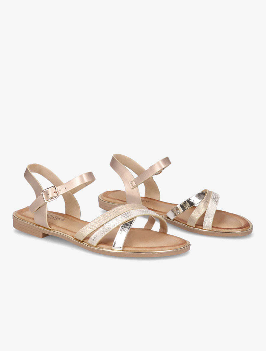 Nu-pieds à brides croisées texturées - Or - 4
