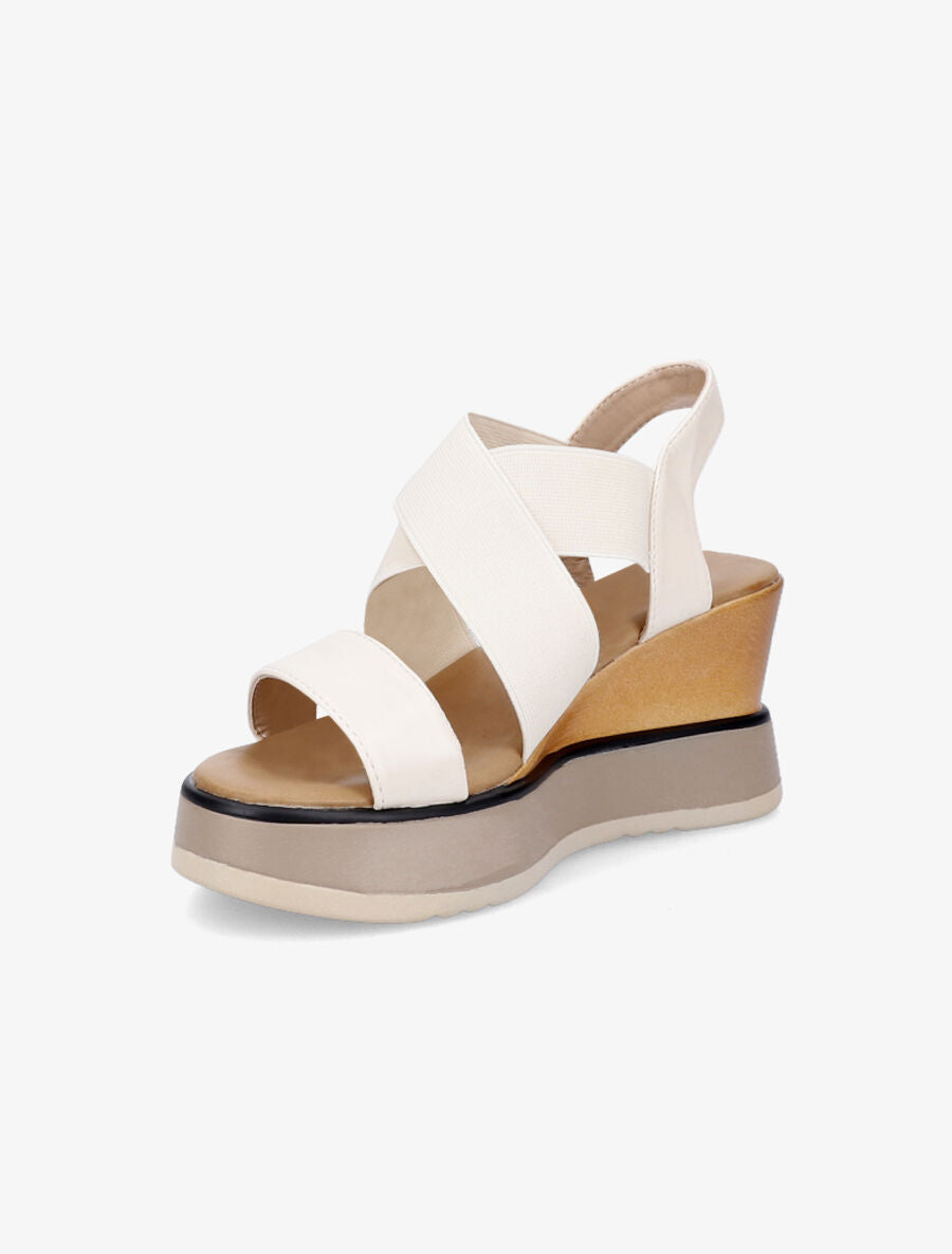 Sandales à talon compensé effet bois - Beige - 3
