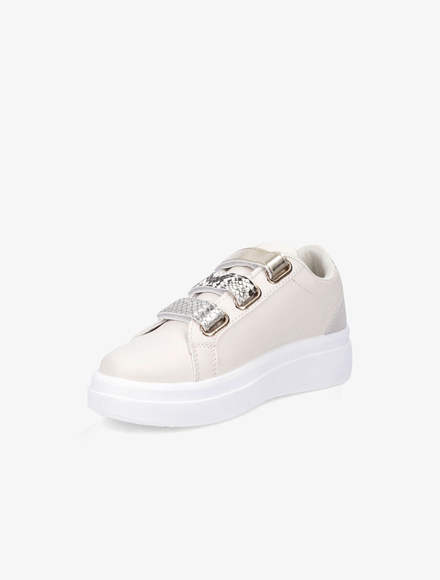 Sneakers à scratch à détail croco et python - Beige - 3