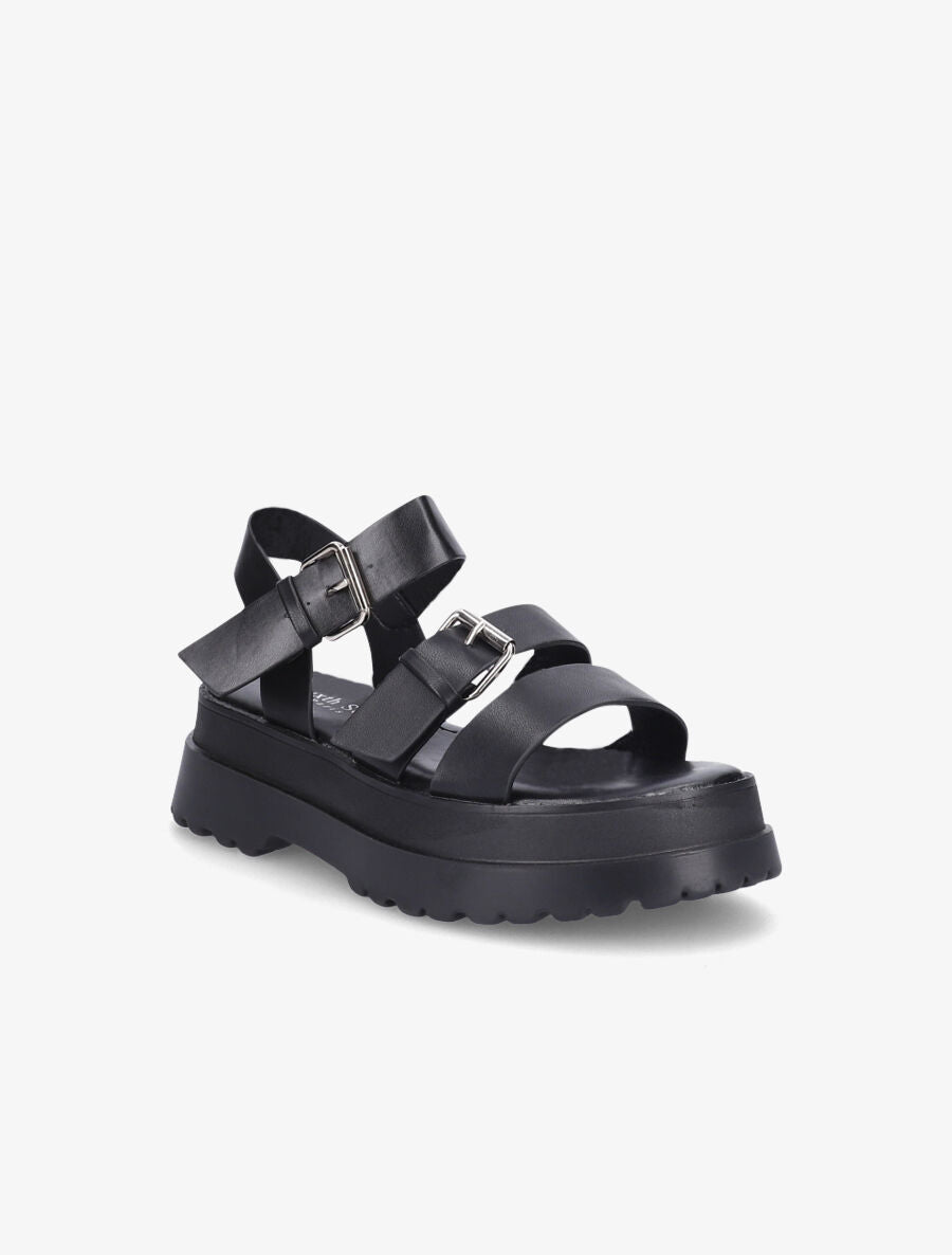 Nu-pieds à plateforme en simili - Noir - 2