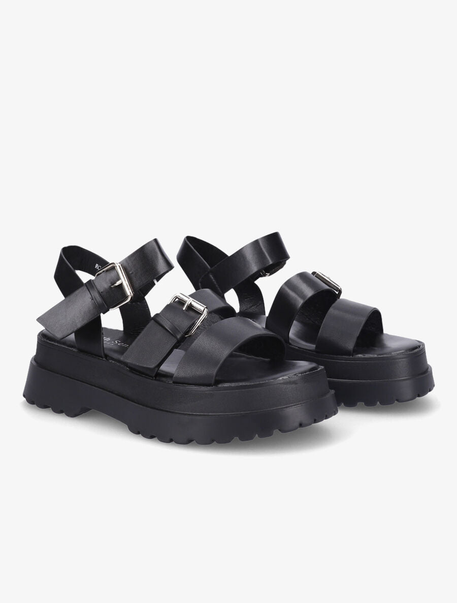 Nu-pieds à plateforme en simili - Noir - 4
