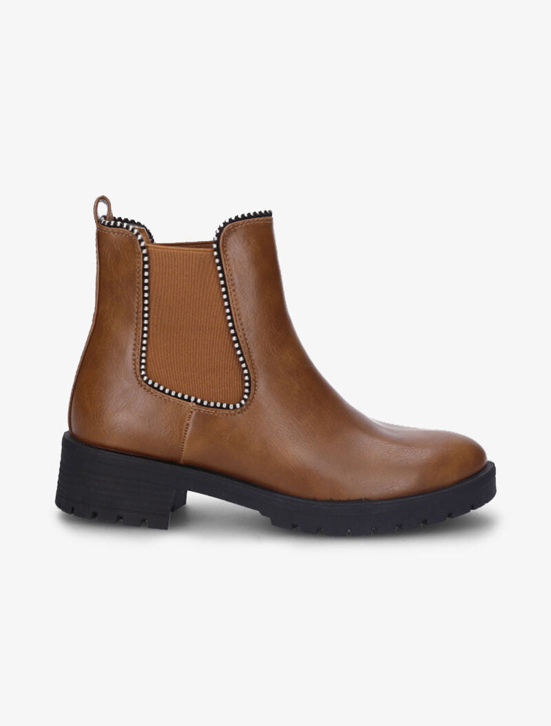 Bottines détail billes et semelles crantées - Camel - 2