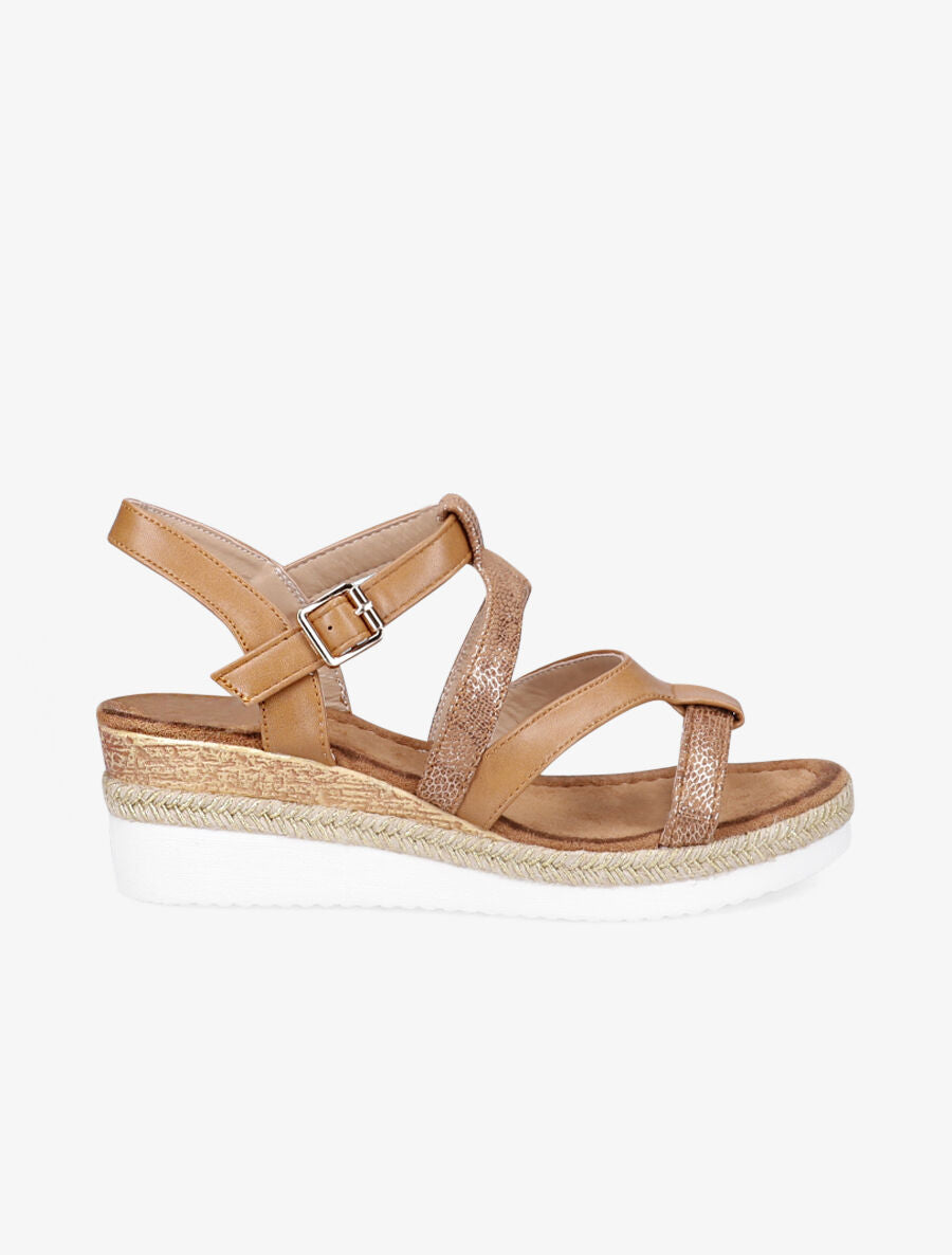 Sandales compensées à brides irisées style python - Camel - 5