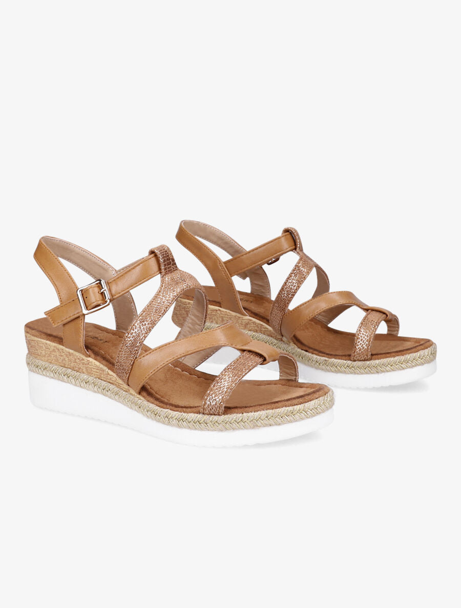 Sandales compensées à brides irisées style python - Camel - 4