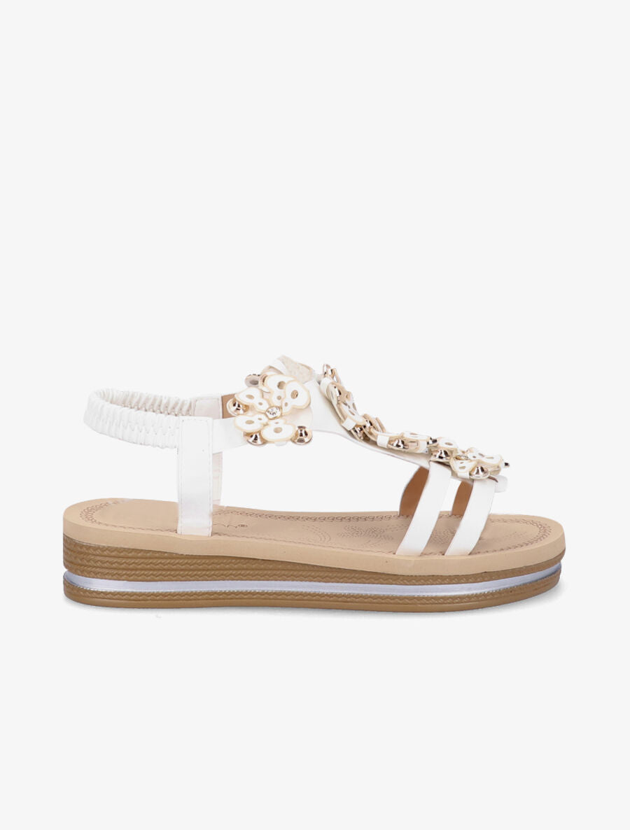 Nu-pieds à fleurs ornées de strass - Blanc - 3