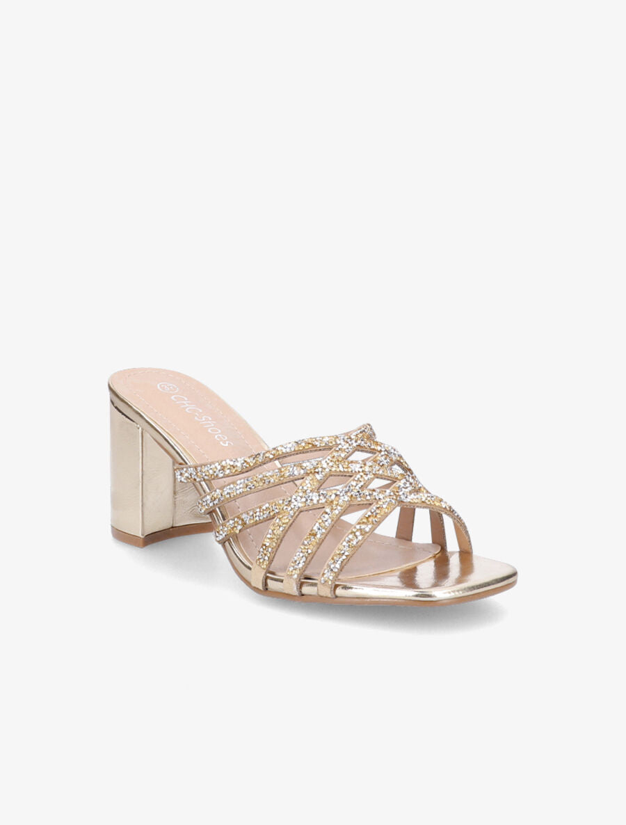 Mules à brides croisées et strassées - Or - 2