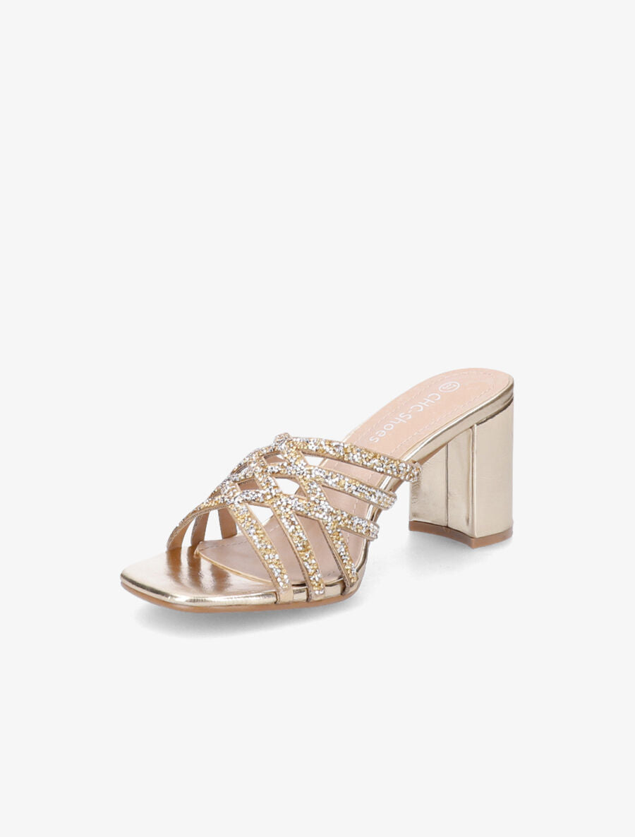 Mules à brides croisées et strassées - Or - 3