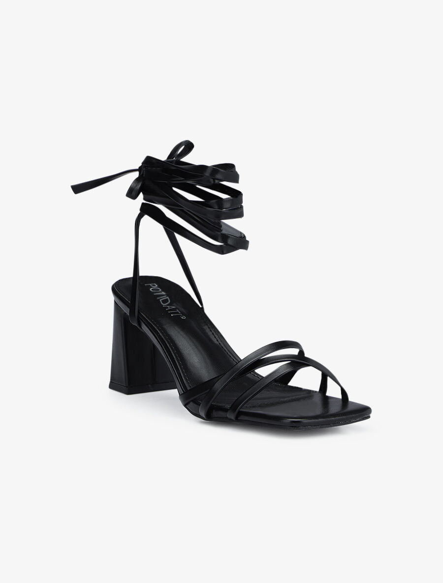 Sandales unies à lacets - Noir - 2