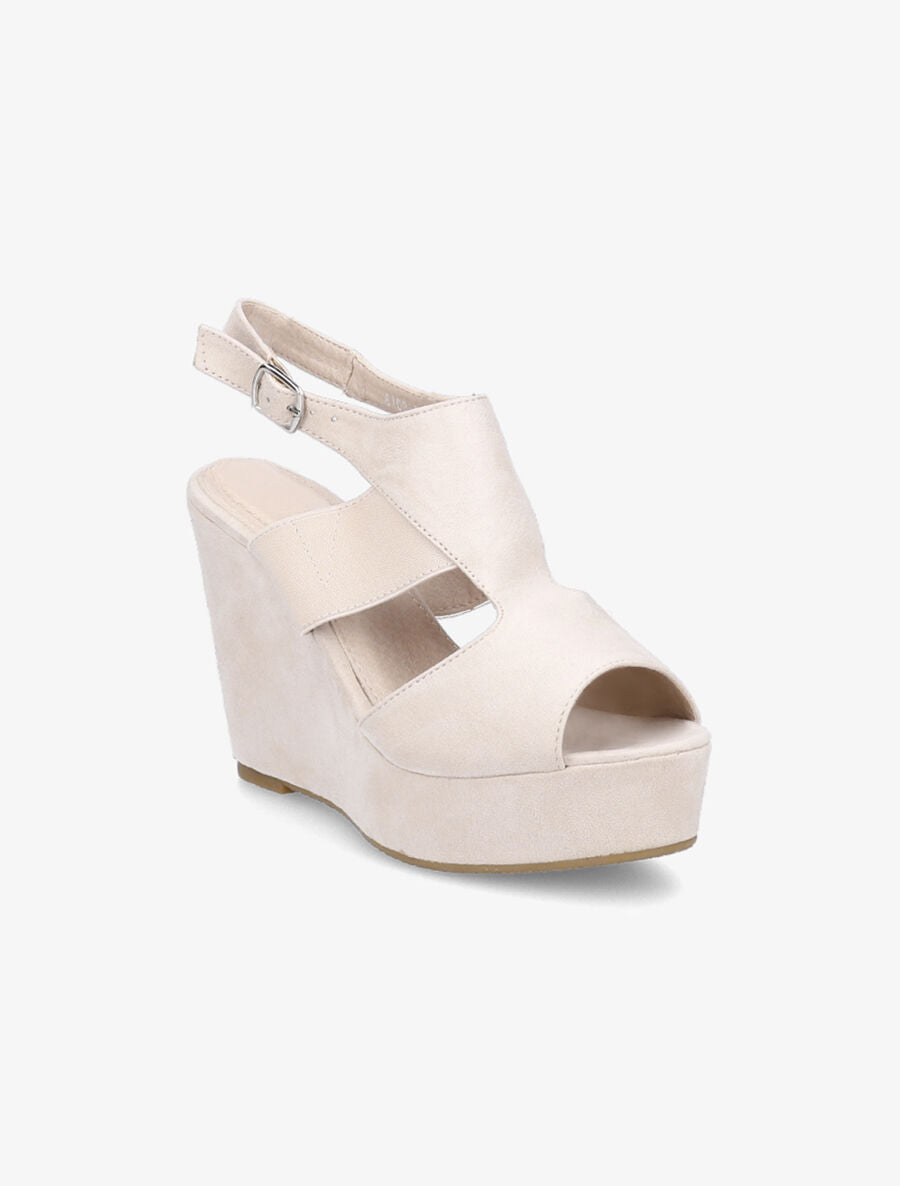 Sandales compensées à ganse ajourée - Beige - 2