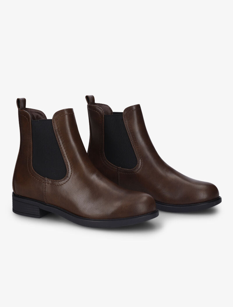 Bottines plates en simili à chevilles élastiquées - Marron - 1
