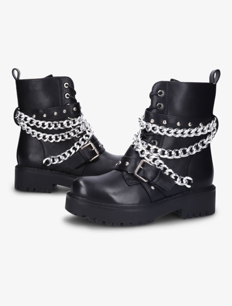 Boots style motard à chaînes et sangles - Noir - 5