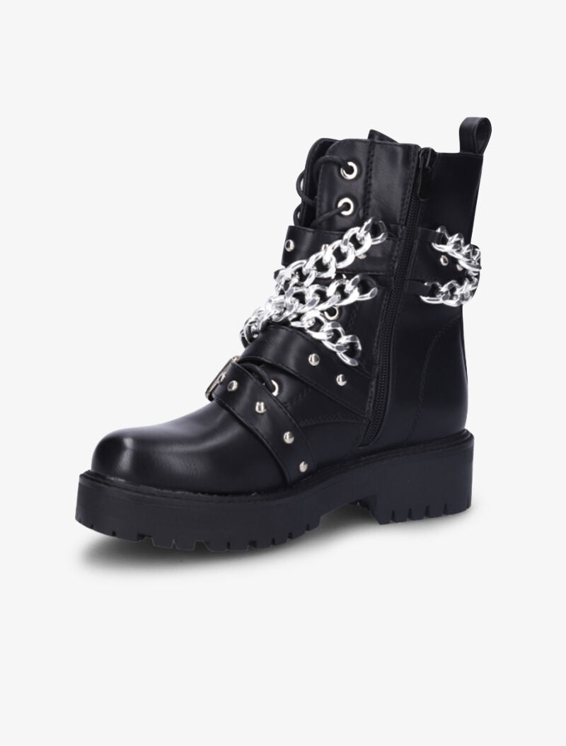 Boots style motard à chaînes et sangles - Noir - 4