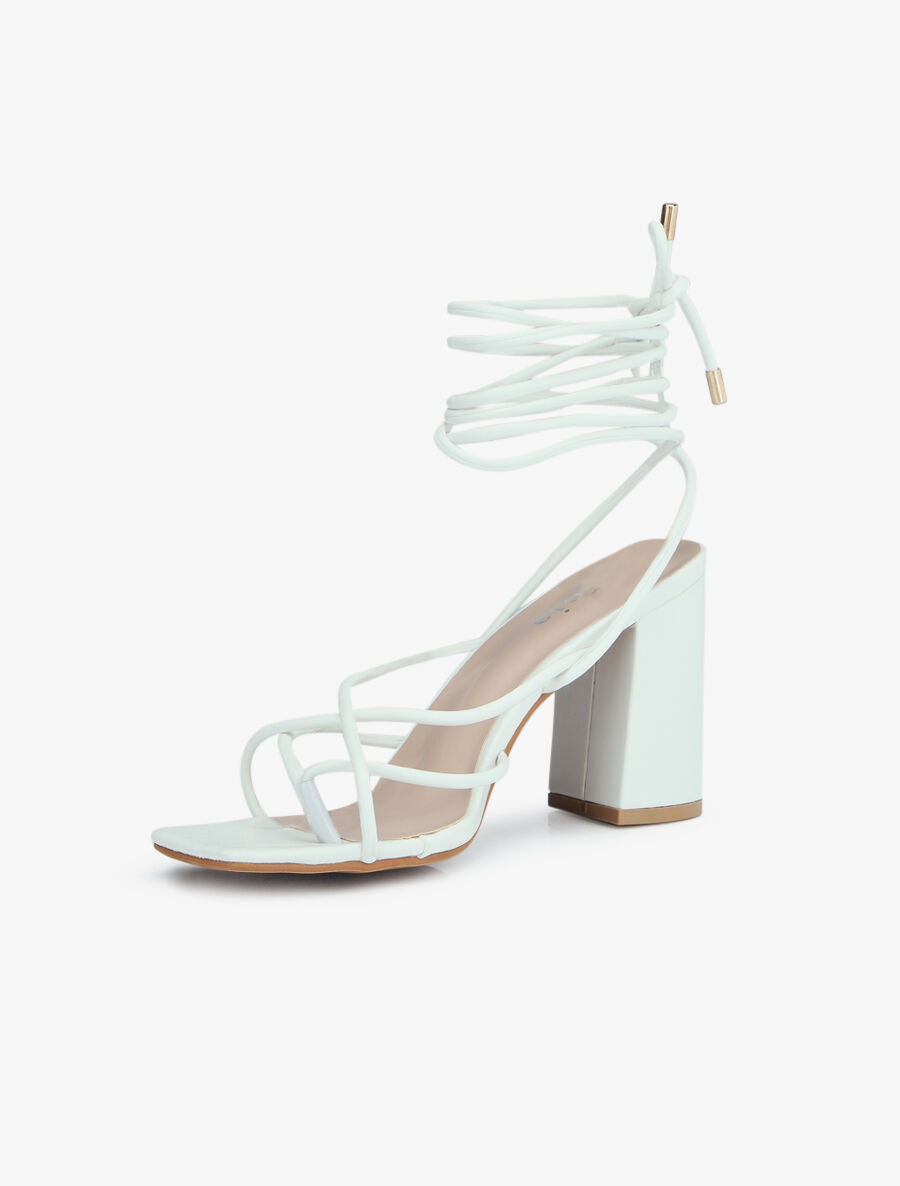 Sandales en simili à lacets - Blanc - 4
