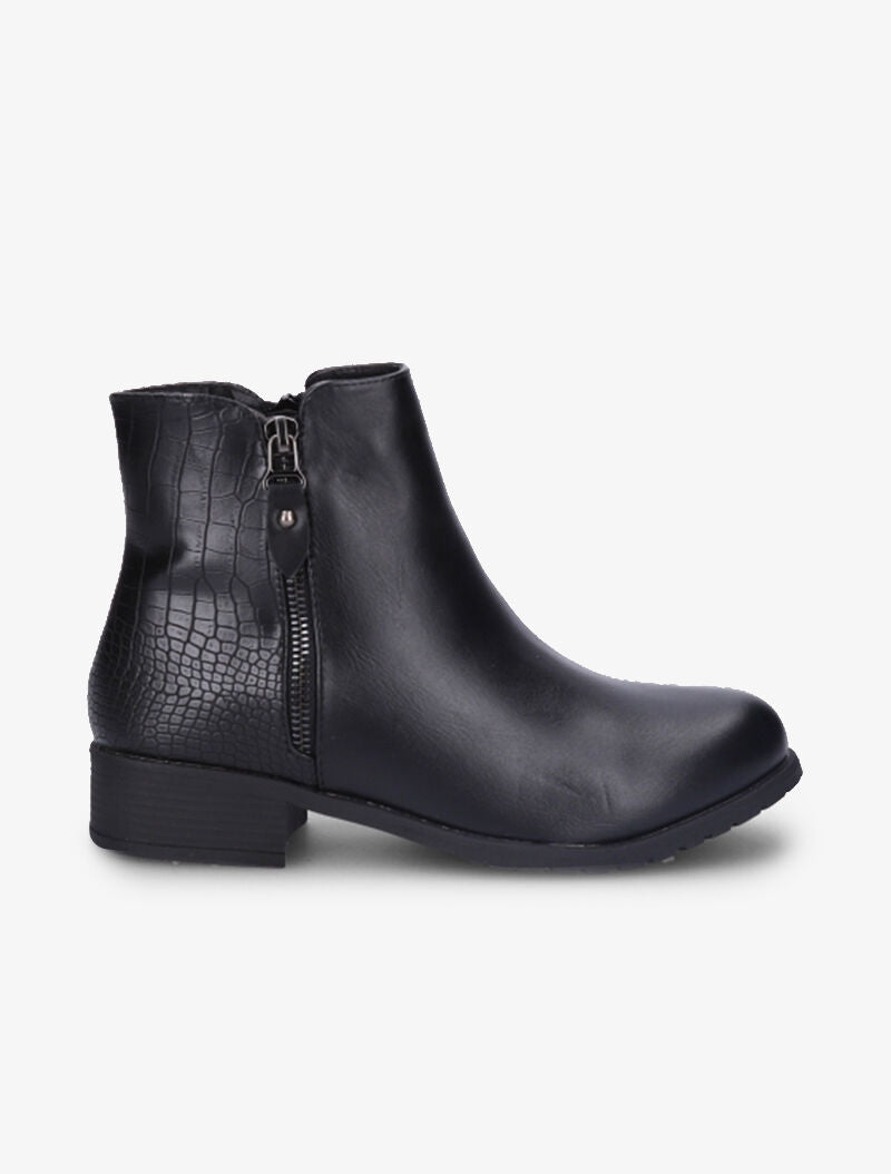 Bottines bi-matière à zip décoratif - Noir - 2
