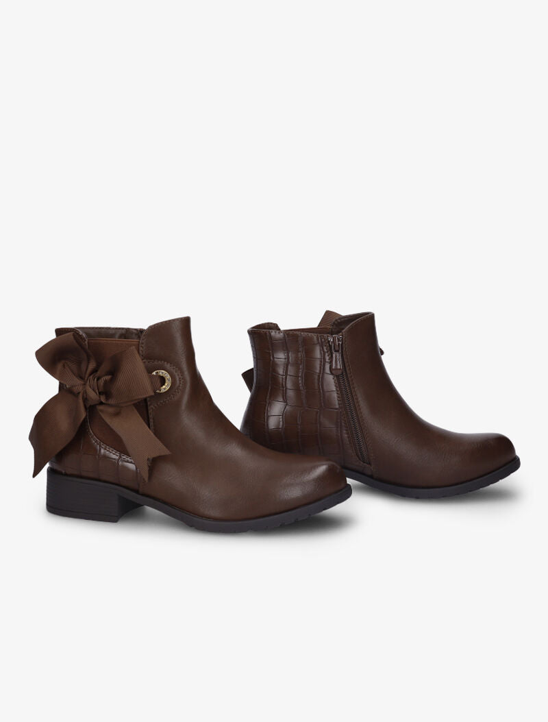 Bottines à noeud décoratif - Marron - 1