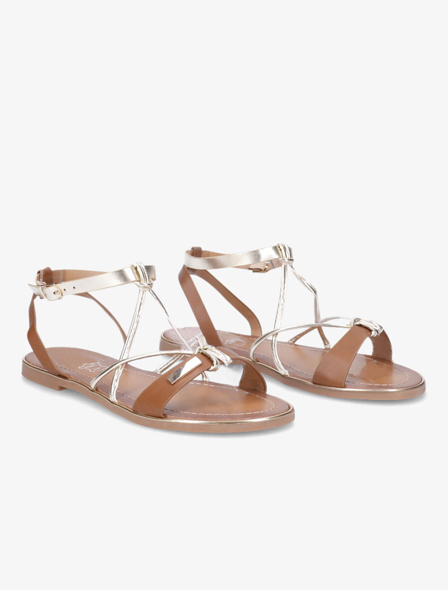 Nu-pieds à ganses et brides irisées - Camel - 4