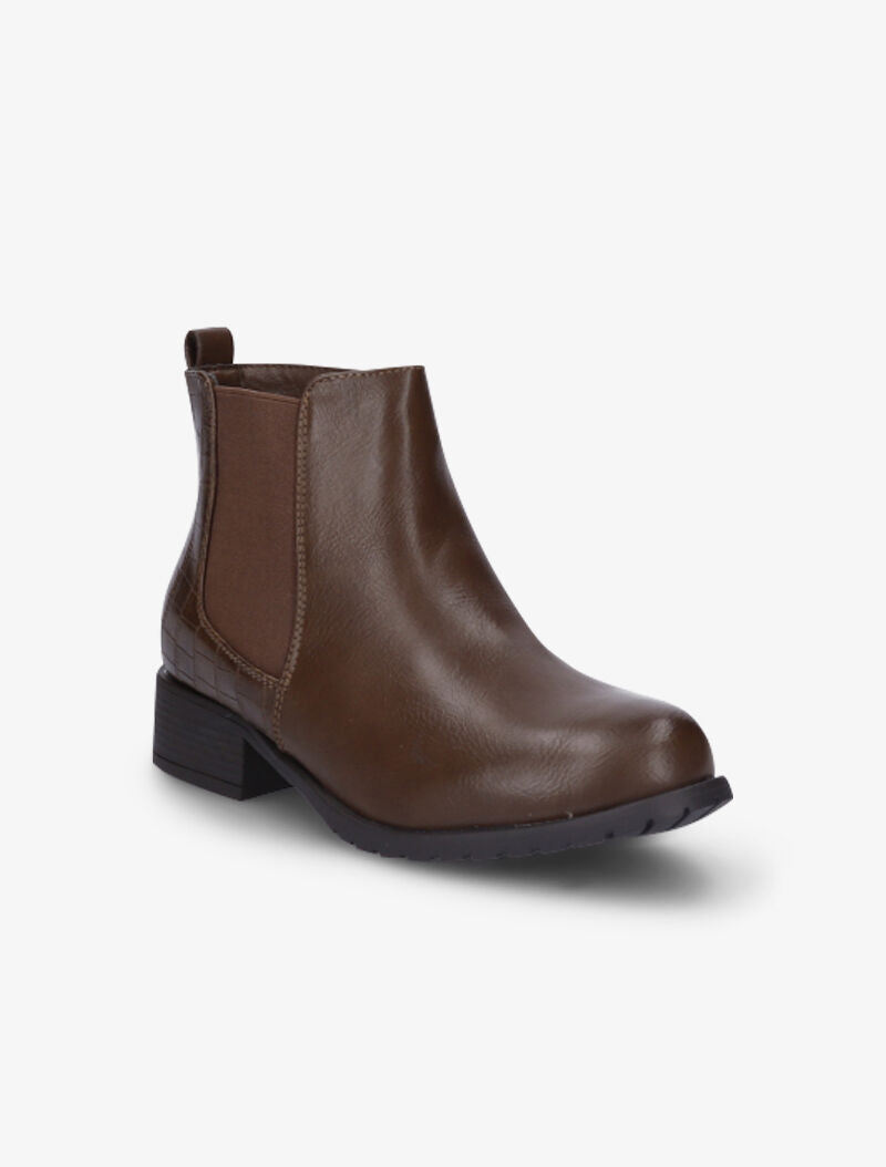 Bottines à contrefort effet croco - Camel - 3
