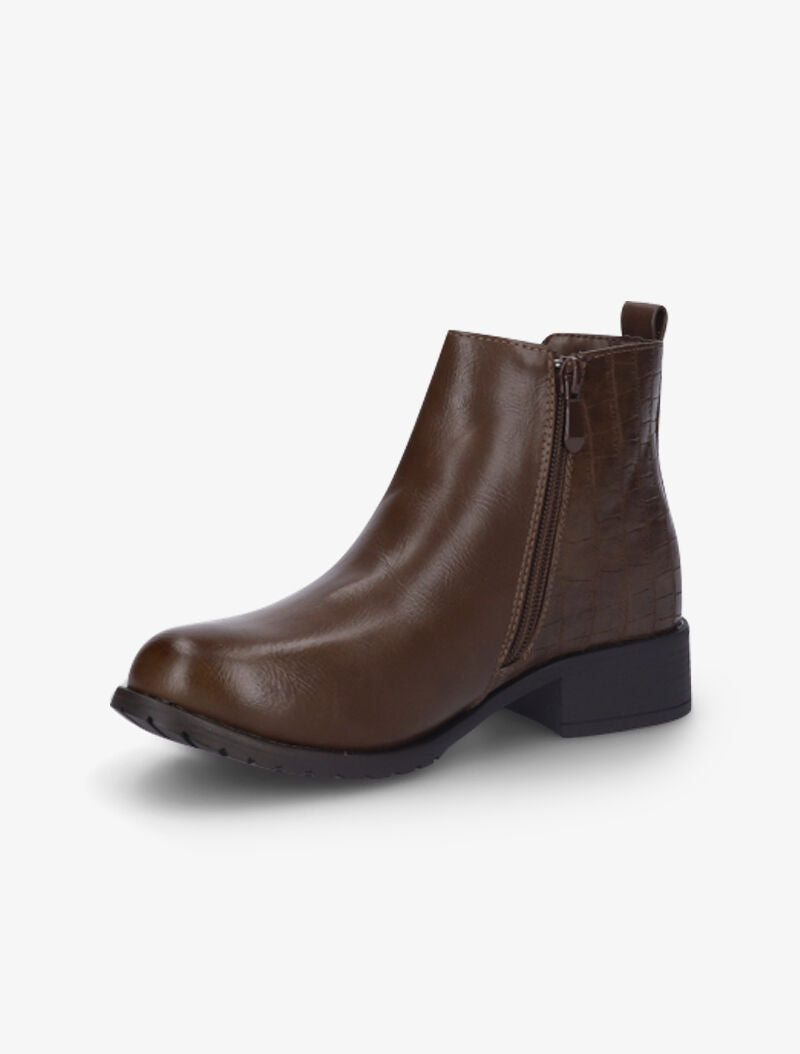 Bottines à contrefort effet croco - Camel - 4