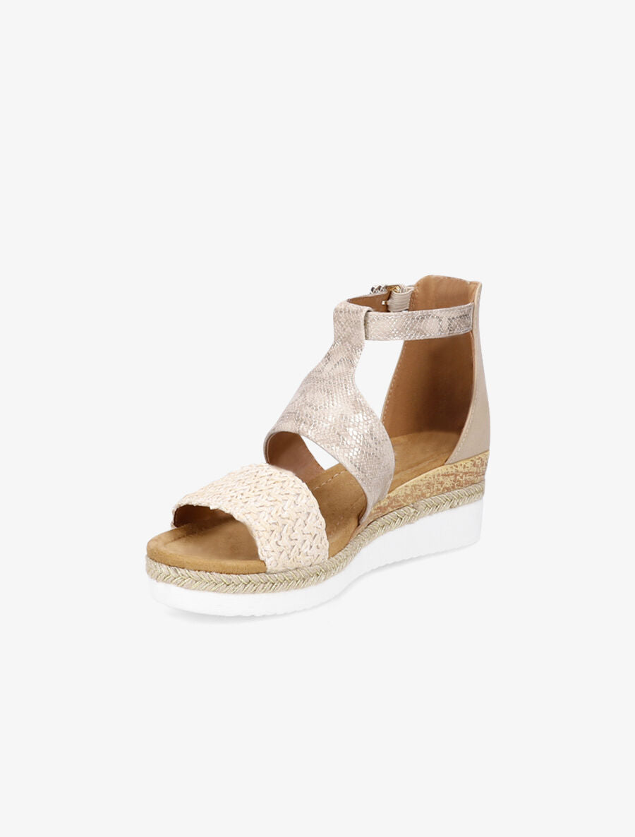 Sandales compensées à bride en raphia - Beige - 3