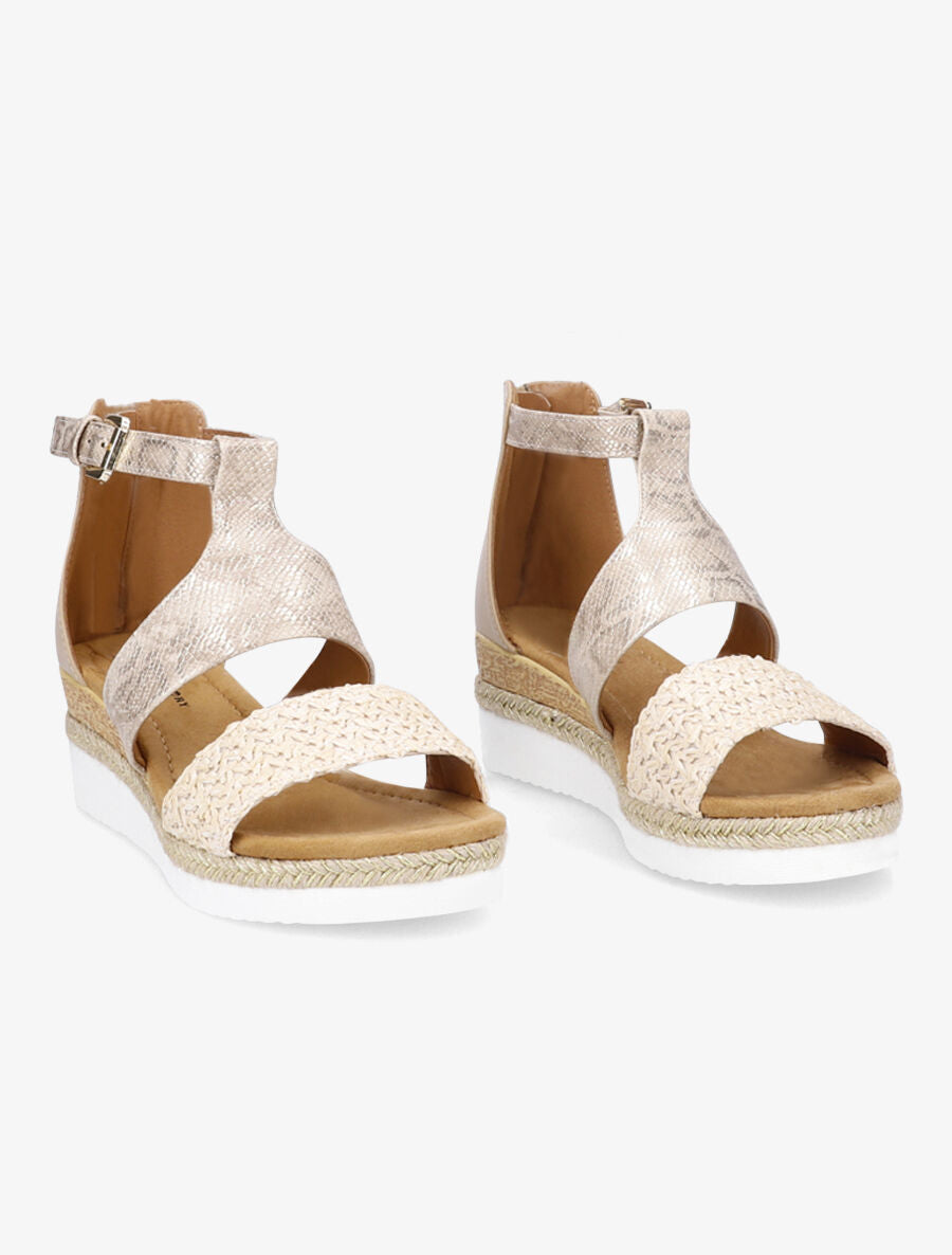 Sandales compensées à bride en raphia - Beige - 4